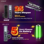 600W Solar Street Light with CCTV Camera | Motion Sensor LED Security Lamp for House, Garden & Roadways - Image 3