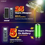 300W Solar Street Light with Motion Sensor & CCTV Camera | LED Post Lamp for Home, Garden & Outdoor Security - Image 5