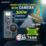 300W Solar Street Light with Motion Sensor & CCTV Camera | LED Post Lamp for Home, Garden & Outdoor Security - Image 2