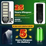 400W Solar LED Street Light – Motion Sensor, Waterproof, with Remote | Outdoor Lighting for Home & Garden - Image 4