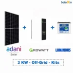 3kW Off-Grid Solar Kit – Adani Shine Series Panels, Growatt Inverter, Luminous Battery Backup