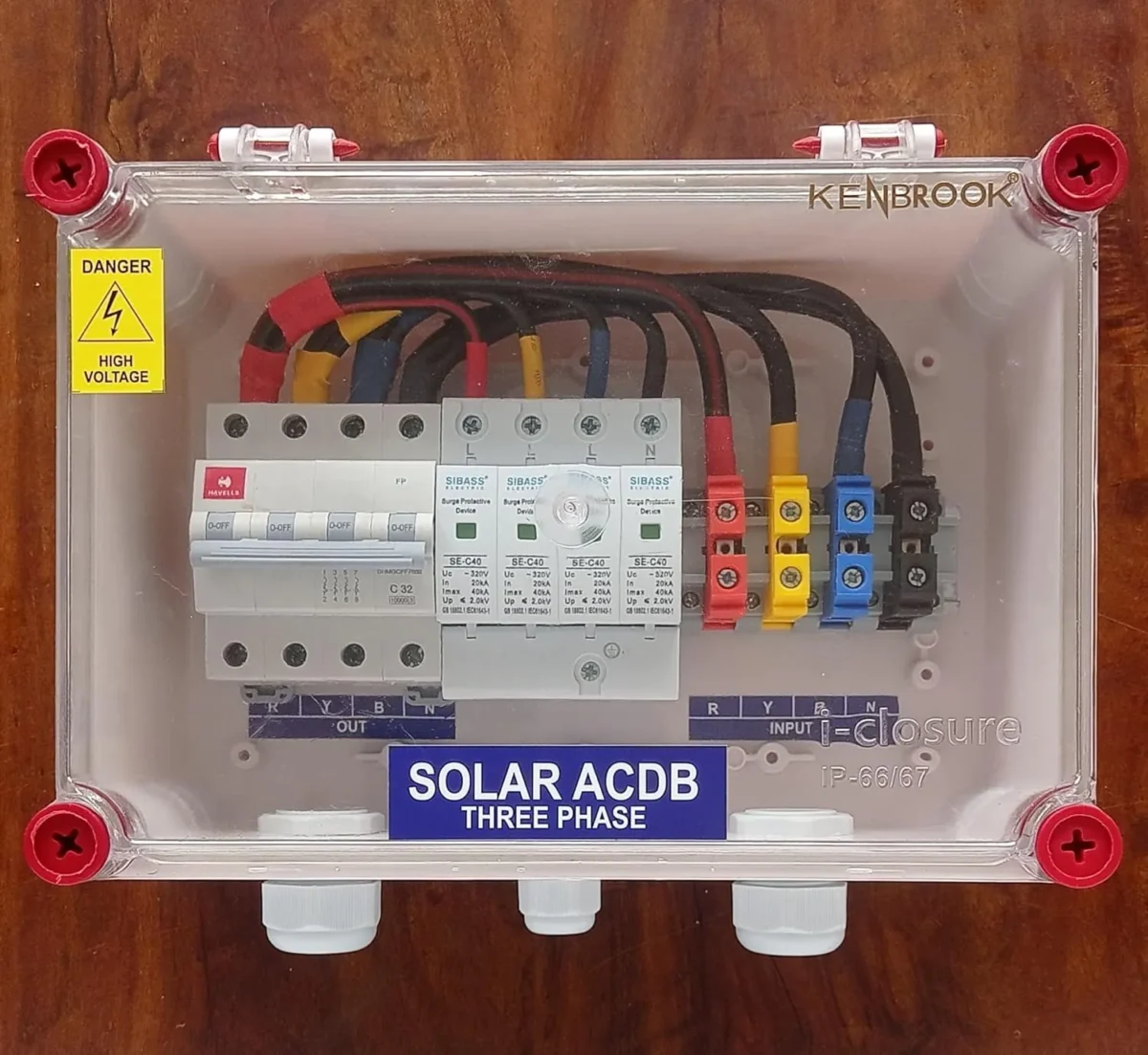 Kenbrook ACDB Three Phase – Inbuilt Havells 32A AC MCB & Sibass 320V AC SPD (5kW – 14kW, 3Ph 32A HVL) - Image 2