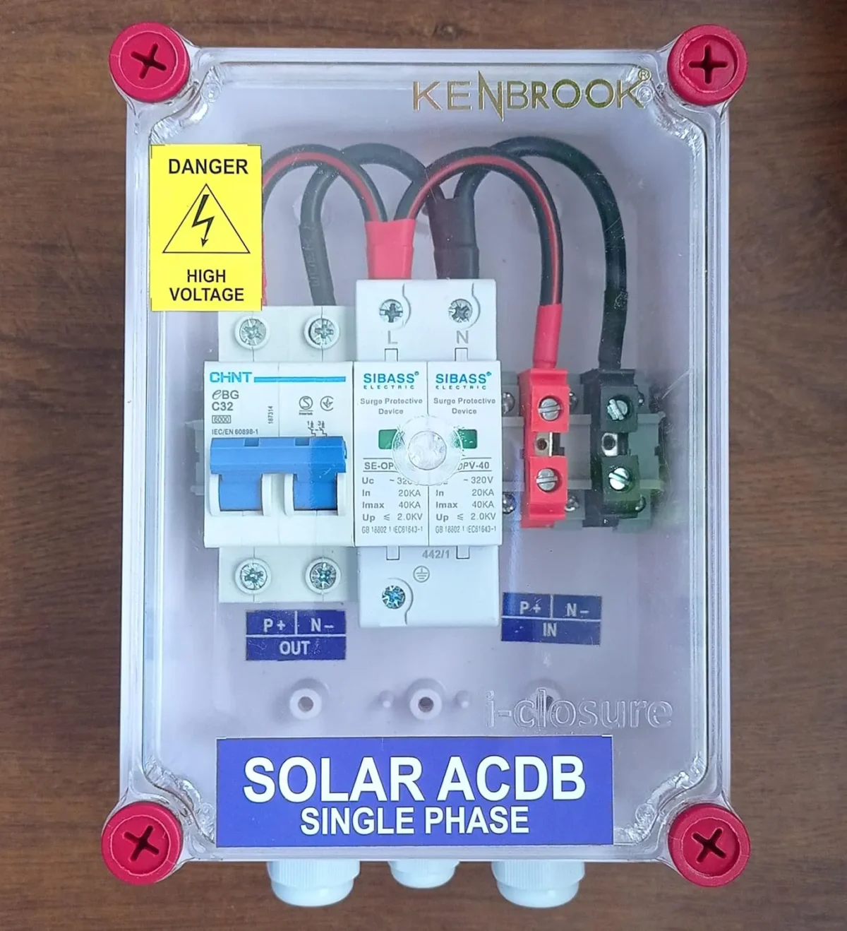 Kenbrook ACDB Single Phase – Inbuilt Chint AC MCB 32A, Sibass AC SPD 320V (1kW – 7kW, 1Ph Chint) - Image 3